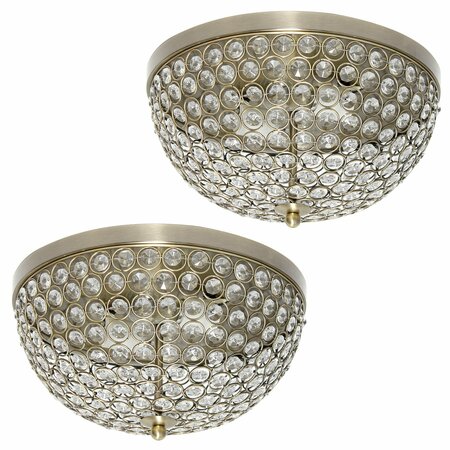 LALIA HOME 13in Classix Crystal Glam Two Light Dome Metal Flush Mount Ceiling Fixture Set of 2, Antique Brass LHM-2000-AB-2PK